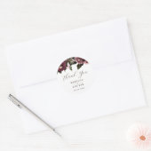 Elegante witte Bourgondische bloemenbruiloft Ronde Sticker (Envelop)