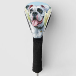 Elegante Witte Boxer Hond in Blooming Field Golfheadcover