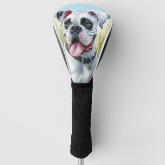 Elegante Witte Boxer Hond in Blooming Field Golfheadcover (Voorkant)