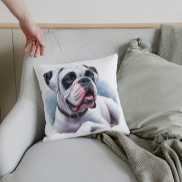 Elegante witte Boxerhond – Aquarel stijl Kussen