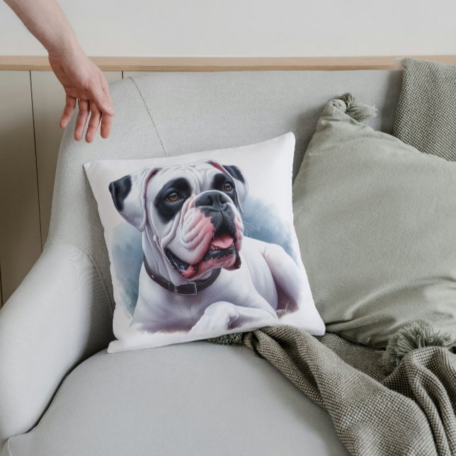 Elegante witte Boxerhond – Aquarel stijl Kussen (Creator heeft geüpload)