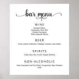 Elegante witte bruiloft bar menu poster