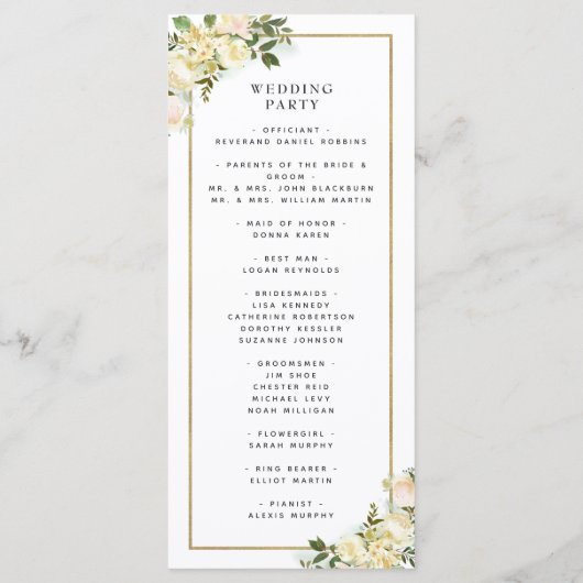 Elegante witte bruiloft ceremonie programma Waterv Programmakaart (Achterkant)