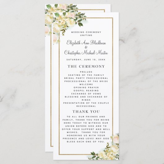 Elegante witte bruiloft ceremonie programma Waterv Programmakaart (Voorkant / Achterkant)