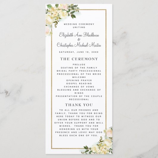 Elegante witte bruiloft ceremonie programma Waterv Programmakaart (Voorkant)