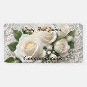 Elegante witte bruiloft kant en Rozen, Spandoek (Horizontaal)