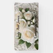 Elegante witte bruiloft kant en Rozen, Spandoek (Verticaal)