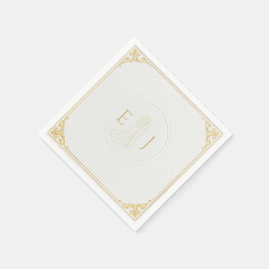 Elegante witte bruiloft servet met aangepaste Init (Hoek)