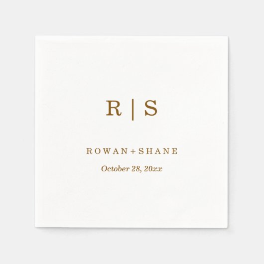 Elegante witte bruiloft servet met bruin monogram (Voorkant)