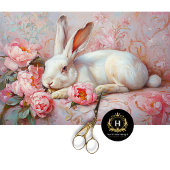 Elegante Witte Bunny & Roze Pioenen Decoupage Tissuepapier