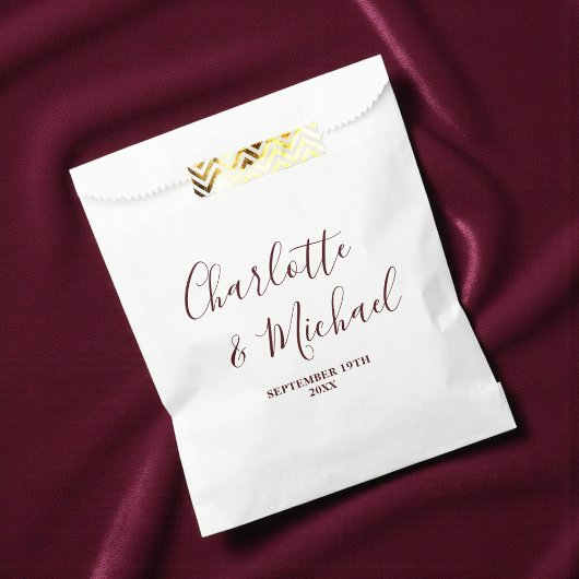 Elegante witte & burgundy script minimalist trouwd bedankzakje