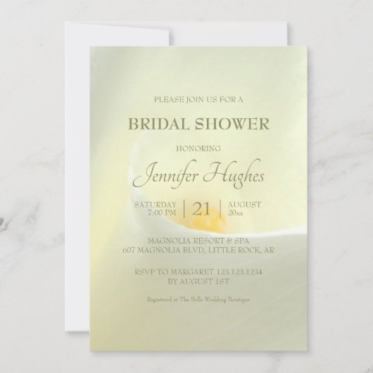 Elegante witte Calla bruids douche uitnodiging (Voorkant)