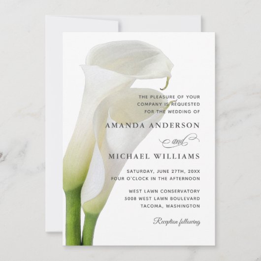 Elegante Witte Calla Lelie Bloemige Bruiloft Kaart (Voorkant)