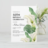 Elegante Witte Calla Lelie Bloemige Groene Verjaar Kaart (Staand voorkant)