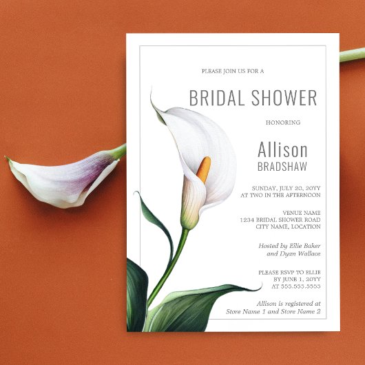 Elegante witte Calla lelie bruidsfeest Kaart