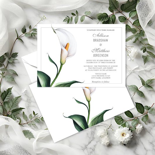 Elegante witte Calla lelie bruiloft Kaart