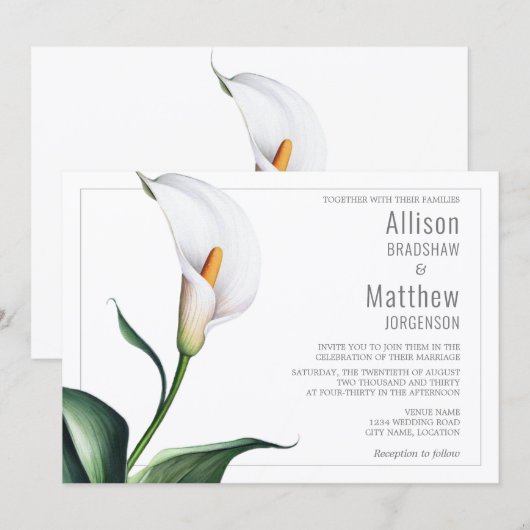 Elegante witte Calla lelie bruiloft Kaart (Voorkant / Achterkant)