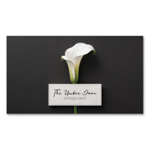 Elegante Witte Calla Lelie Minimalistische Zwarte  Magnetisch Visitekaartje