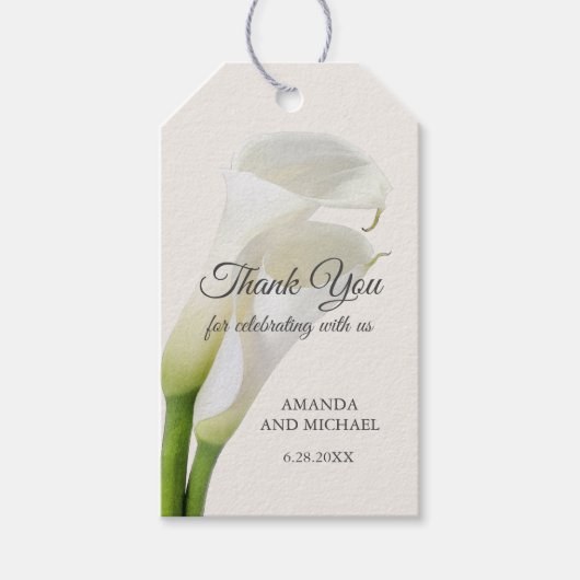 Elegante witte Calla Lilies Floral Dank u Cadeaulabel (Voorkant)
