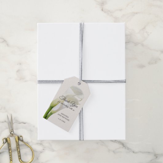 Elegante witte Calla Lilies Floral Dank u Cadeaulabel (Met Touw)