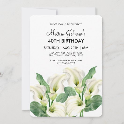 Elegante witte Calla Lily Bloemen Verjaardag Kaart (Voorkant)