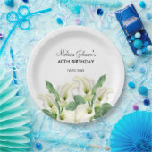 Elegante witte Calla Lily Bloemen Verjaardag Papieren Bordje (Feest)