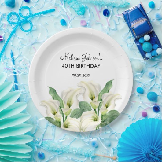 Elegante witte Calla Lily Bloemen Verjaardag Papieren Bordje (Feest)