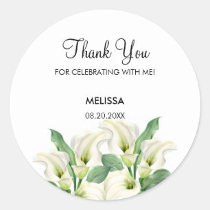 Elegante witte Calla Lily Bloemen Verjaardag Ronde Sticker