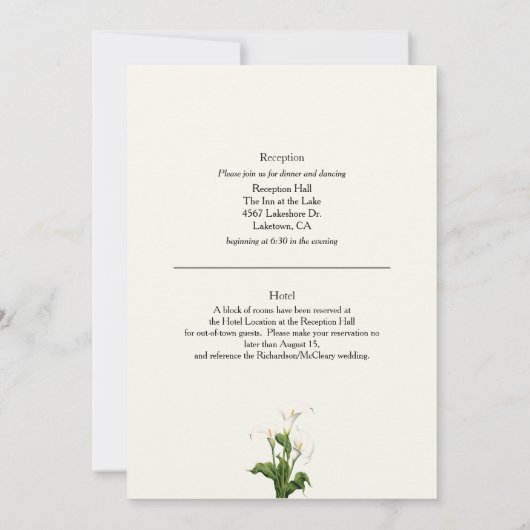 Elegante witte Calla Lily bruiloft Kaart (Achterkant)