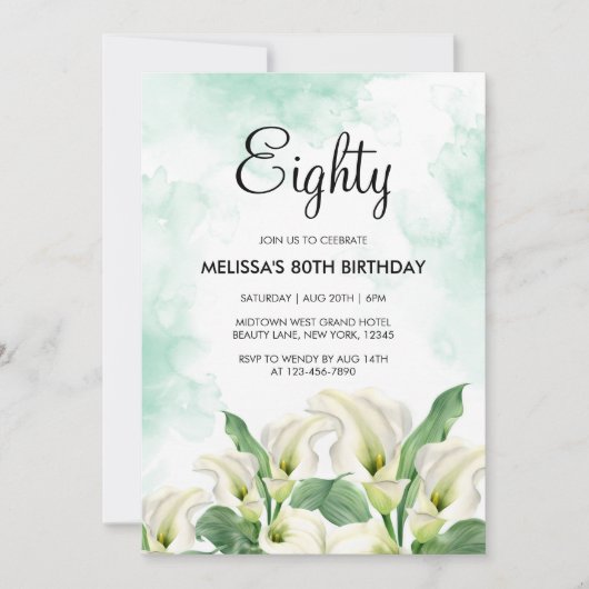 Elegante witte Calla Lily Green Splash Verjaardag Kaart (Voorkant)