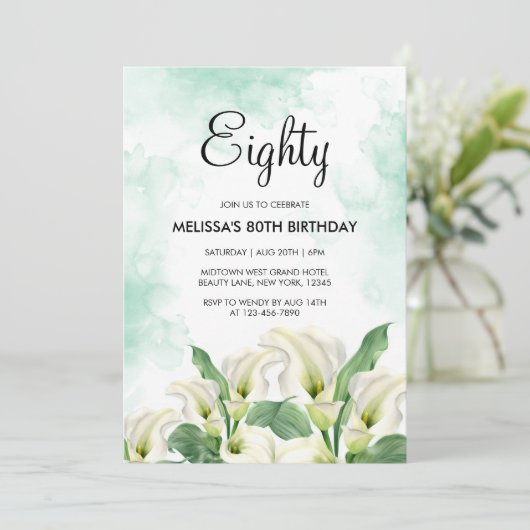 Elegante witte Calla Lily Green Splash Verjaardag Kaart (Staand voorkant)