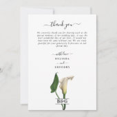 Elegante witte Calla Lily Groene Botanische Bruilo Bedankkaart (Voorkant)