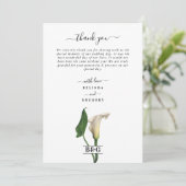 Elegante witte Calla Lily Groene Botanische Bruilo Bedankkaart (Staand voorkant)
