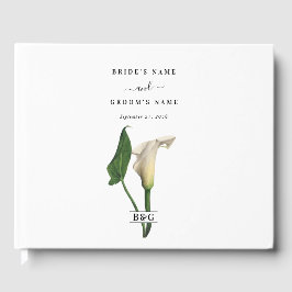 Elegante witte Calla Lily Groene Botanische Bruilo Gastenboek