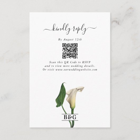 Elegante witte Calla Lily Groene Botanische Bruilo Informatiekaartje (Voorkant)