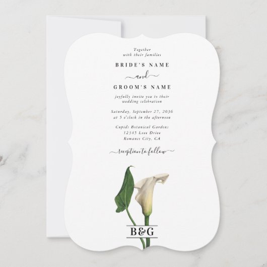 Elegante witte Calla Lily Groene Botanische Bruilo Kaart (Voorkant)
