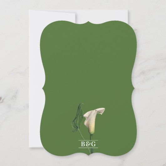 Elegante witte Calla Lily Groene Botanische Bruilo Kaart (Achterkant)