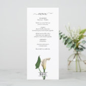Elegante witte Calla Lily Groene Botanische Bruilo Menu (Staand voorkant)