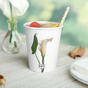 Elegante witte Calla Lily Groene Botanische Bruilo Papieren Bekers