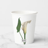 Elegante witte Calla Lily Groene Botanische Bruilo Papieren Bekers (Achterkant)