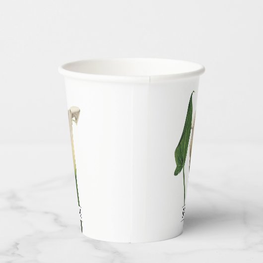 Elegante witte Calla Lily Groene Botanische Bruilo Papieren Bekers (Rechts)