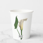 Elegante witte Calla Lily Groene Botanische Bruilo Papieren Bekers (Voorkant)