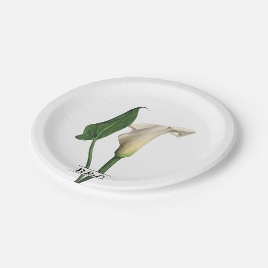 Elegante witte Calla Lily Groene Botanische Bruilo Papieren Bordje (Gekanteld)