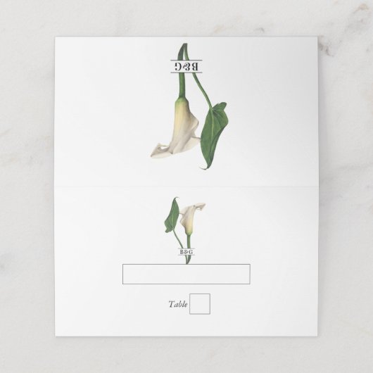 Elegante witte Calla Lily Groene Botanische Bruilo Plaatskaartje (Buitenkant ongevouwen)