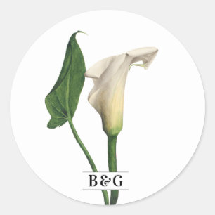 Elegante witte Calla Lily Groene Botanische Bruilo Ronde Sticker