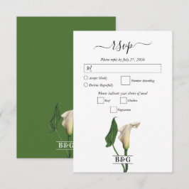 Elegante witte Calla Lily Groene Botanische Bruilo RSVP Kaartje