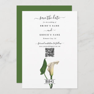 Elegante witte Calla Lily Groene Botanische Bruilo Save The Date