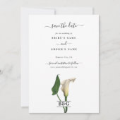 Elegante witte Calla Lily Groene Botanische Bruilo Save The Date (Voorkant)