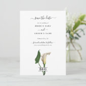 Elegante witte Calla Lily Groene Botanische Bruilo Save The Date (Staand voorkant)