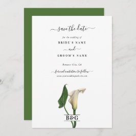Elegante witte Calla Lily Groene Botanische Bruilo Save The Date